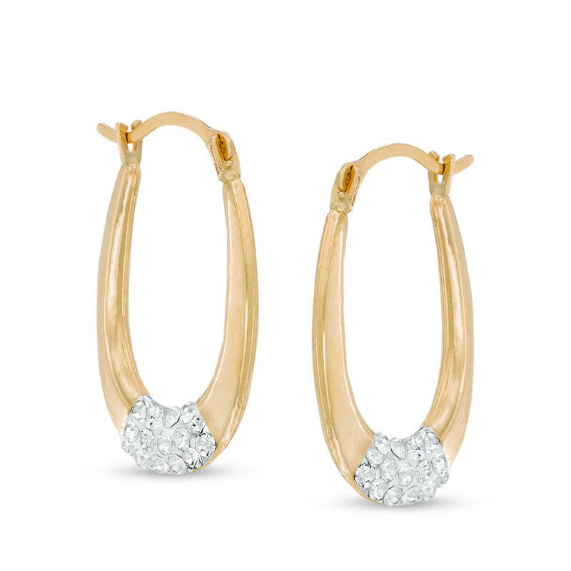 Main Image 1 of Crystal Oval Hoop Earrings in 14K Gold
