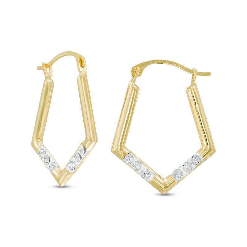 Main Image 1 of Crystal Geometric Hoop Earrings in 14K Gold