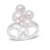 Thumbnail Image 0 of 6.0 - 8.0mm Cultured Freshwater Pearl and 1/6 CT. T.W. Diamond Cluster Ring in Sterling Silver