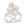 Thumbnail Image 1 of 6.0-8.0mm Freshwater Cultured Pearl and 1/6 CT. T.W. Diamond Cluster Ring in Sterling Silver