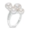 Thumbnail Image 1 of 6.0 - 8.0mm Cultured Freshwater Pearl and 1/6 CT. T.W. Diamond Cluster Ring in Sterling Silver