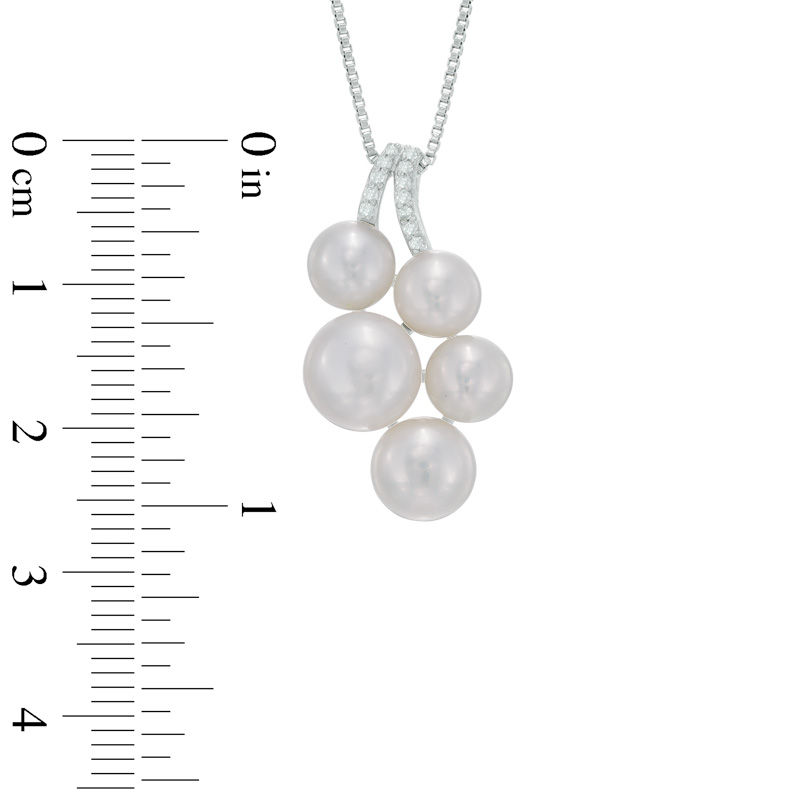 6.0 - 8.0mm Cultured Freshwater Pearl and Diamond Accent Cluster Pendant in Sterling Silver