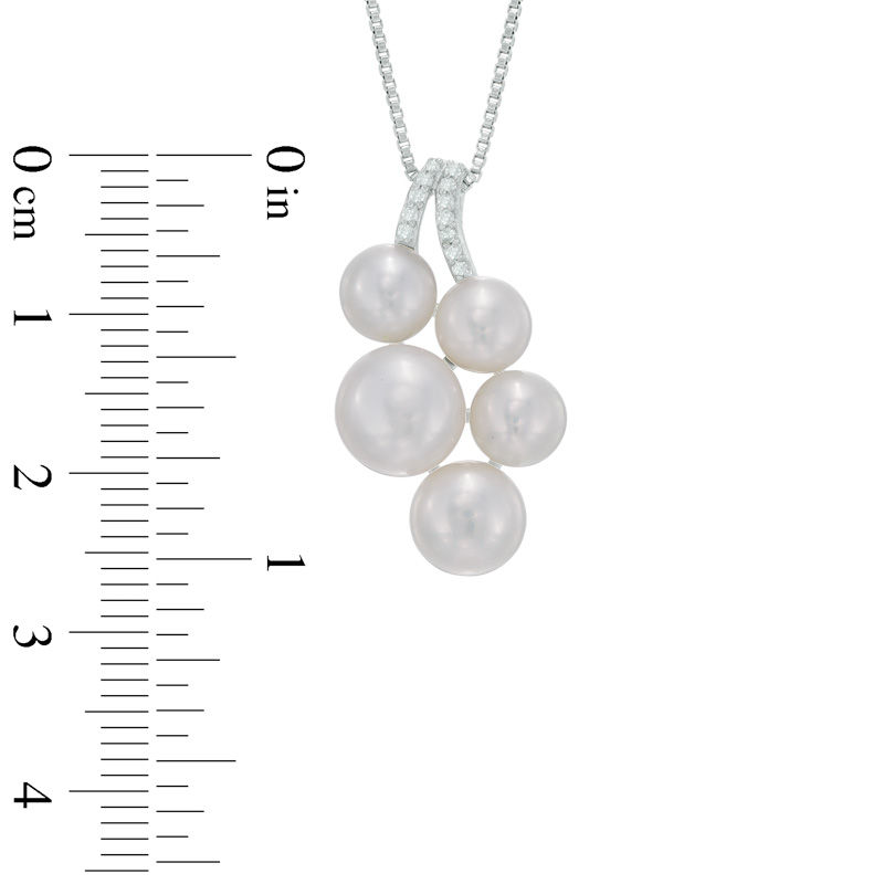 Main Image 2 of 6.0-8.0mm Freshwater Cultured Pearl and Diamond Accent Cluster Pendant in Sterling Silver