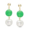 Thumbnail Image 1 of 7.5-8.5mm Freshwater Cultured Pearl and Dyed Green Jade Drop Earrings in 14K Gold