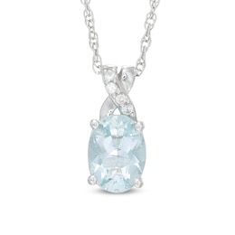 Oval Aquamarine and Lab-Created White Sapphire Twist Pendant in Sterling Silver