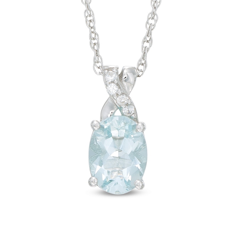 Main Image 1 of Oval Aquamarine and Lab-Created White Sapphire Twist Pendant in Sterling Silver