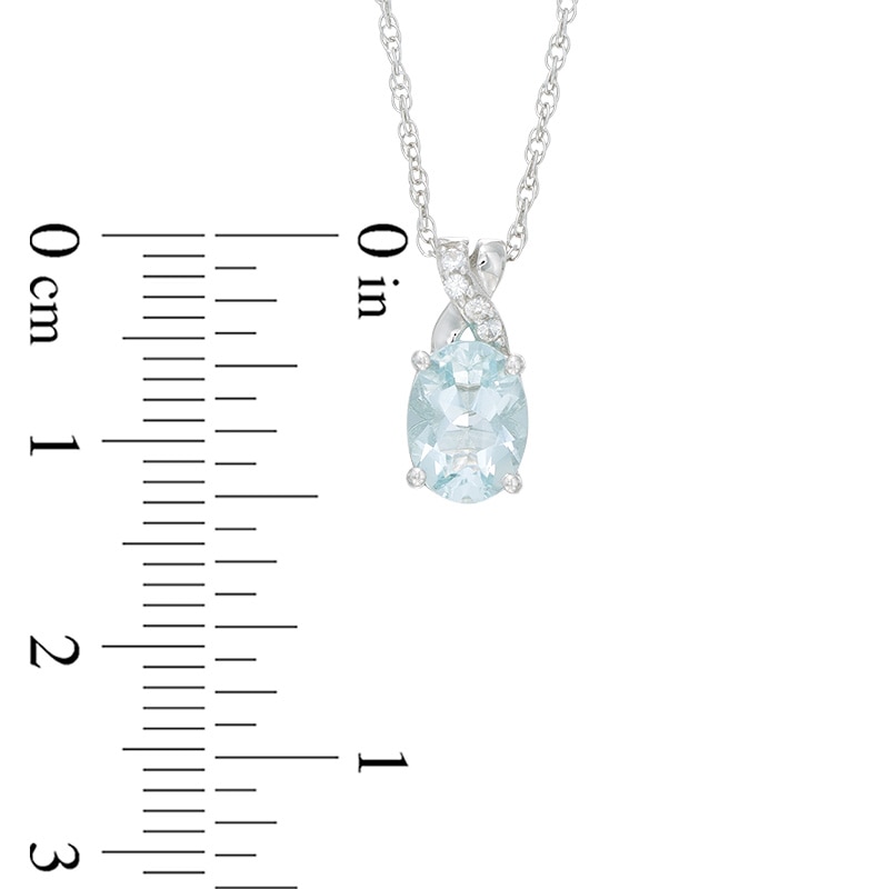 Oval Aquamarine and Lab-Created White Sapphire Twist Pendant in Sterling Silver