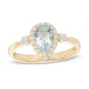 Pear-Shaped Aquamarine and Lab-Created White Sapphire Frame Ring in 10K Gold