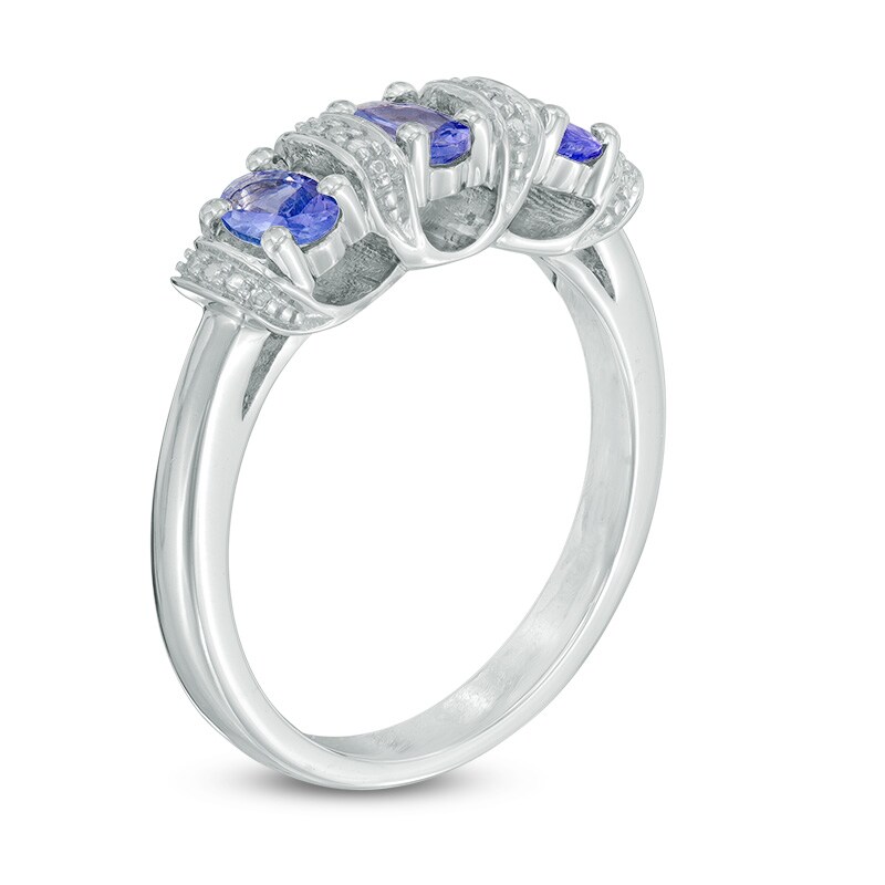 Main Image 2 of Tanzanite and Diamond Accent Three Stone Pendant and Ring Set in Sterling Silver - Size 7
