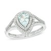 Thumbnail Image 1 of Pear-Shaped Aquamarine and Lab-Created White Sapphire Double Frame Split Shank Ring in 10K White Gold