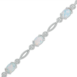 Oval Lab-Created Opal Rope Bracelet in Sterling Silver - 7.5&quot;