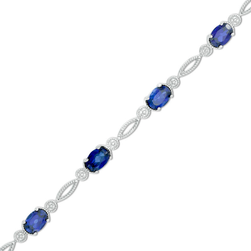 Oval Lab-Created Blue Sapphire Rope Bracelet in Sterling Silver - 7.5"