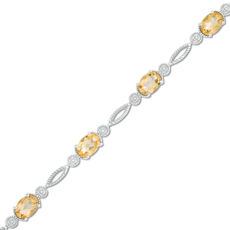 Oval Citrine Rope Bracelet in Sterling Silver - 7.5"