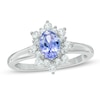 Thumbnail Image 1 of Oval Tanzanite and Lab-Created White Sapphire Sunburst Frame Ring in Sterling Silver