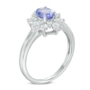 Thumbnail Image 2 of Oval Tanzanite and Lab-Created White Sapphire Sunburst Frame Ring in Sterling Silver