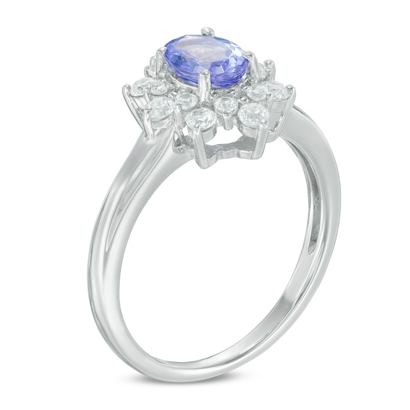 Main Image 2 of Oval Tanzanite and Lab-Created White Sapphire Sunburst Frame Ring in Sterling Silver