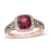 Thumbnail Image 0 of 7.0mm Cushion-Cut Rhodolite Garnet and 3/8 CT. T.W. Champagne and White Diamond Frame Ring in 10K Rose Gold