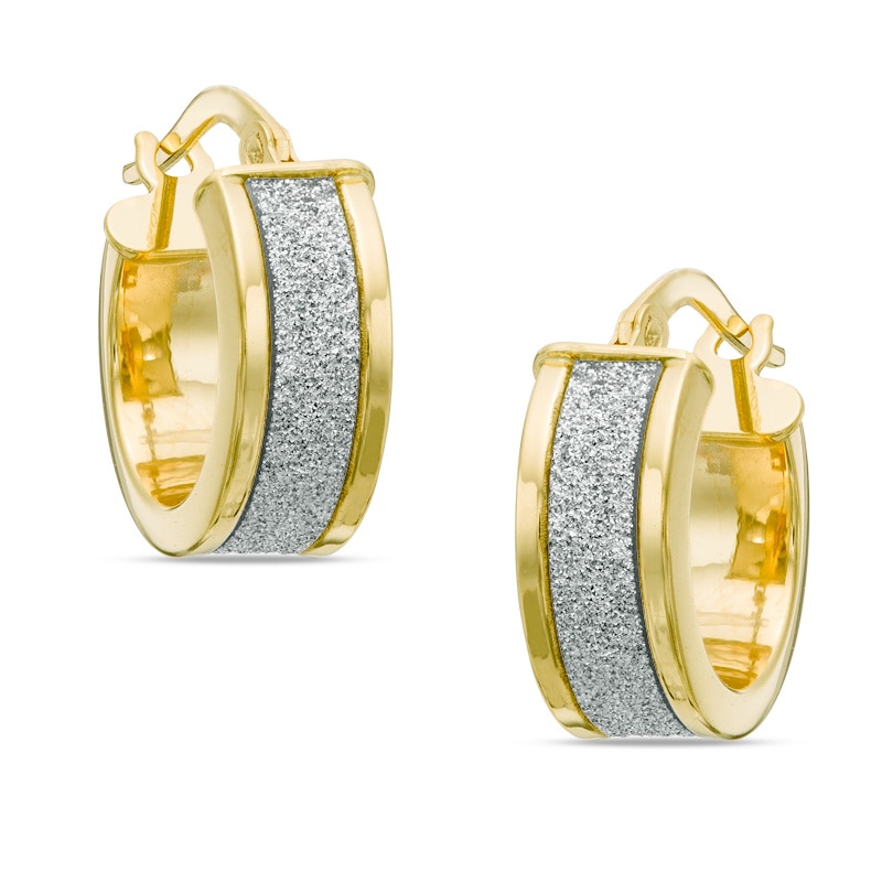 Main Image 1 of Shimmer Enamel Huggie Hoop Earrings in 10K Gold
