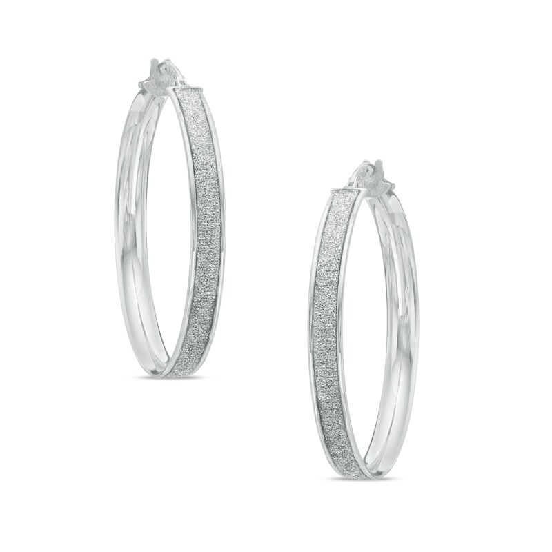 Main Image 1 of Shimmer Enamel Hoop Earrings in 10K White Gold