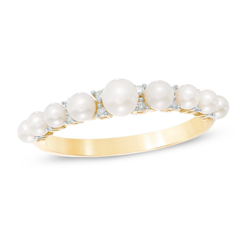 Main Image 1 of 2.5-3.5mm Freshwater Cultured Pearl and Diamond Accent Band in 10K Gold