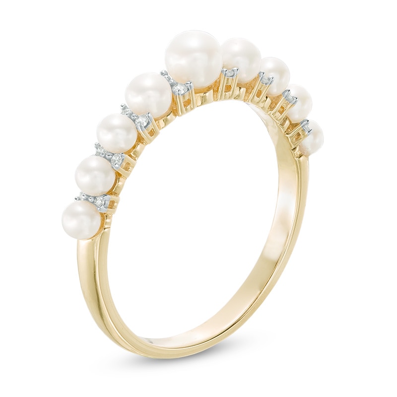 Main Image 2 of 2.5-3.5mm Freshwater Cultured Pearl and Diamond Accent Band in 10K Gold