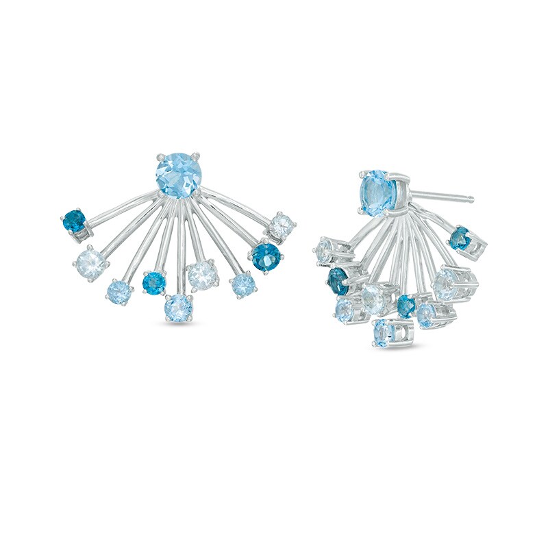 Blue Topaz Solitaire Stud with Starburst Drop Earring Jacket in Sterling Silver