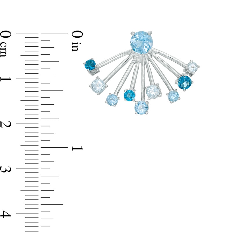 Blue Topaz Solitaire Stud with Starburst Drop Earring Jacket in Sterling Silver