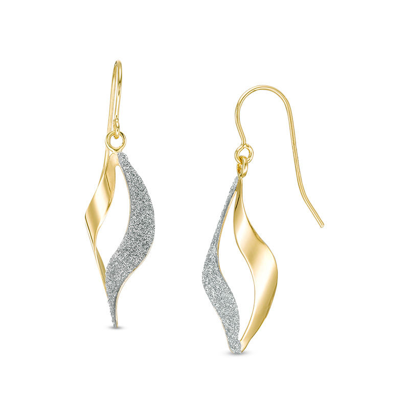 Glitter Open Flame Drop Earrings in 14K Gold