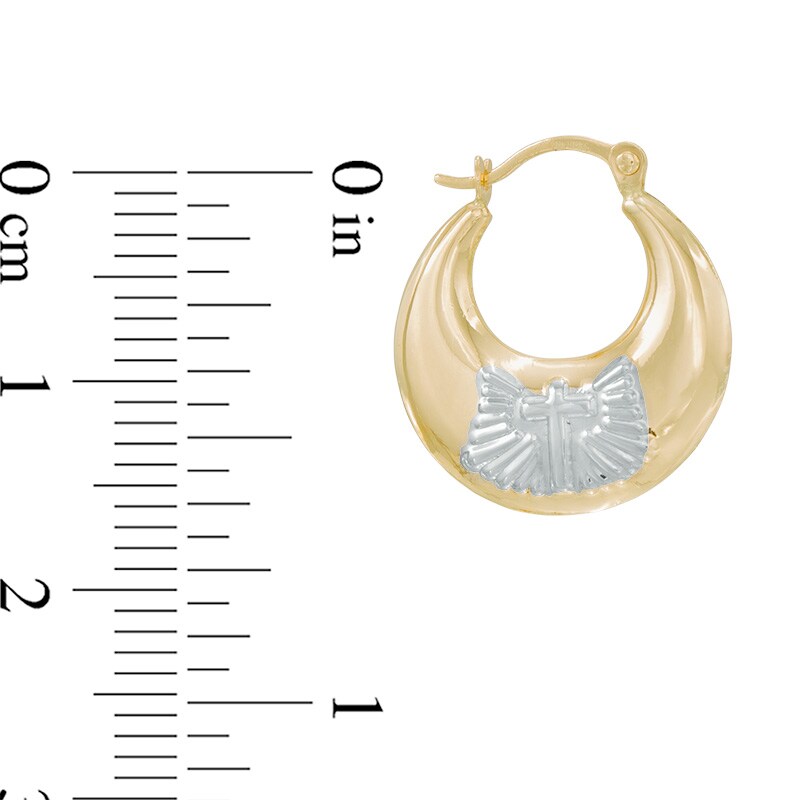 Hollow Cross Hoop Earrings in 14K Two-Tone Gold