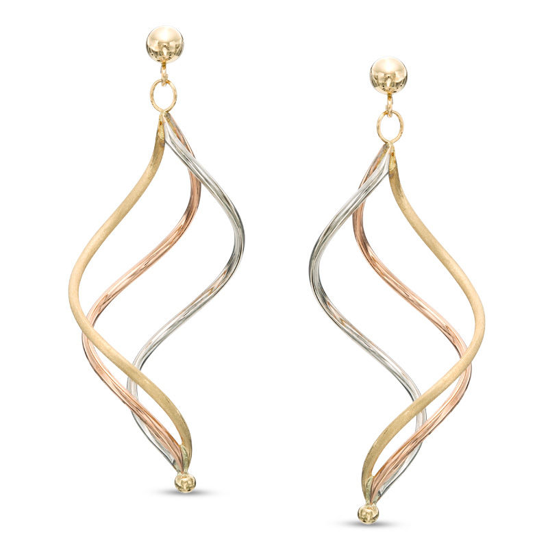 Spiral Drop Earrings in 14K Tri-Tone Gold