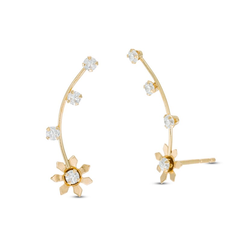 Main Image 1 of 2.0mm Cubic Zirconia Daisy Crawler Earrings in 14K Gold
