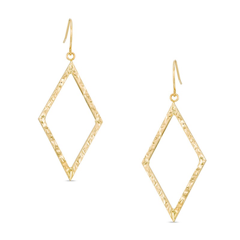 Main Image 1 of Diamond-Cut Open Geometric Drop Earrings in 14K Gold