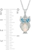 Thumbnail Image 1 of Oval Lab-Created Opal, White Sapphire and Swiss Blue Topaz Owl Pendant in Sterling Silver