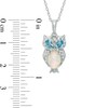 Thumbnail Image 2 of Oval Lab-Created Opal, White Sapphire and Swiss Blue Topaz Owl Pendant in Sterling Silver