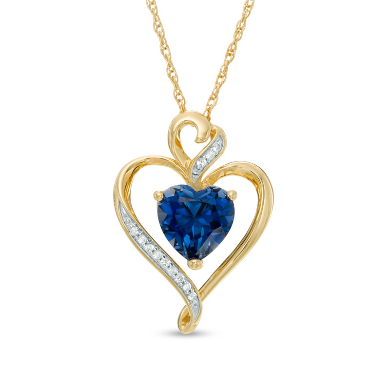 8.0mm Heart-Shaped Lab-Created Blue and White Sapphire Pendant in Sterling Silver with 14K Gold Plate