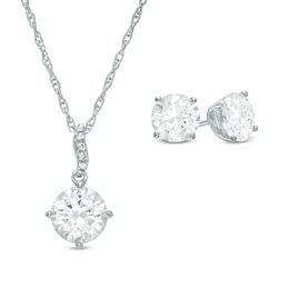 Lab-Created White Sapphire Pendant and Stud Earrings Set in Sterling Silver