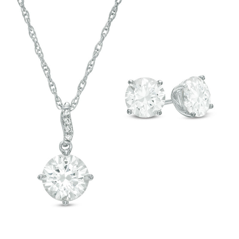 Lab-Created White Sapphire Pendant and Stud Earrings Set in Sterling Silver