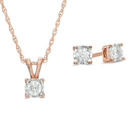 1/4 CT. T.W. Diamond Solitaire Pendant and Earrings Set in 10K Rose Gold