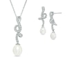 Thumbnail Image 0 of 5.0 - 7.5mm Oval Cultured Freshwater Pearl and Lab-Created White Sapphire Pendant and Earrings Set in Sterling Silver
