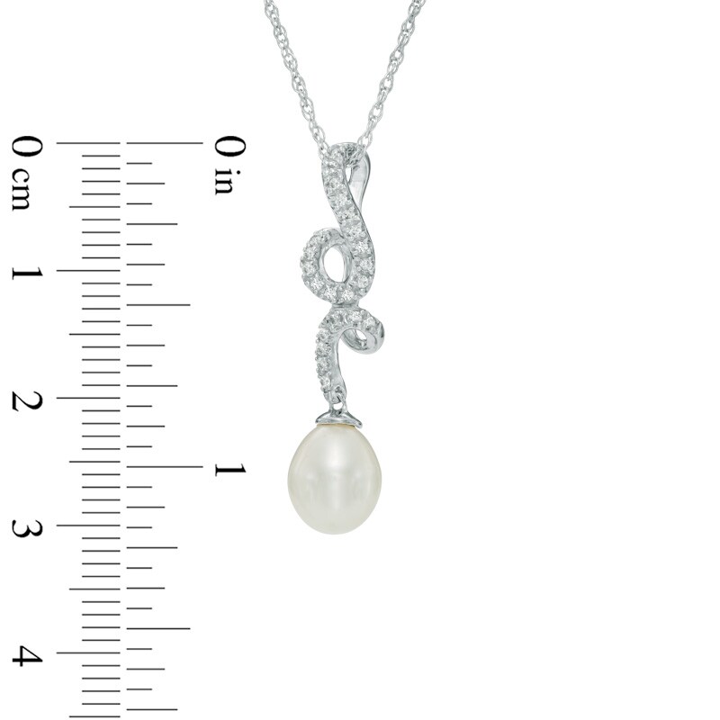 5.0 - 7.5mm Oval Cultured Freshwater Pearl and Lab-Created White Sapphire Pendant and Earrings Set in Sterling Silver