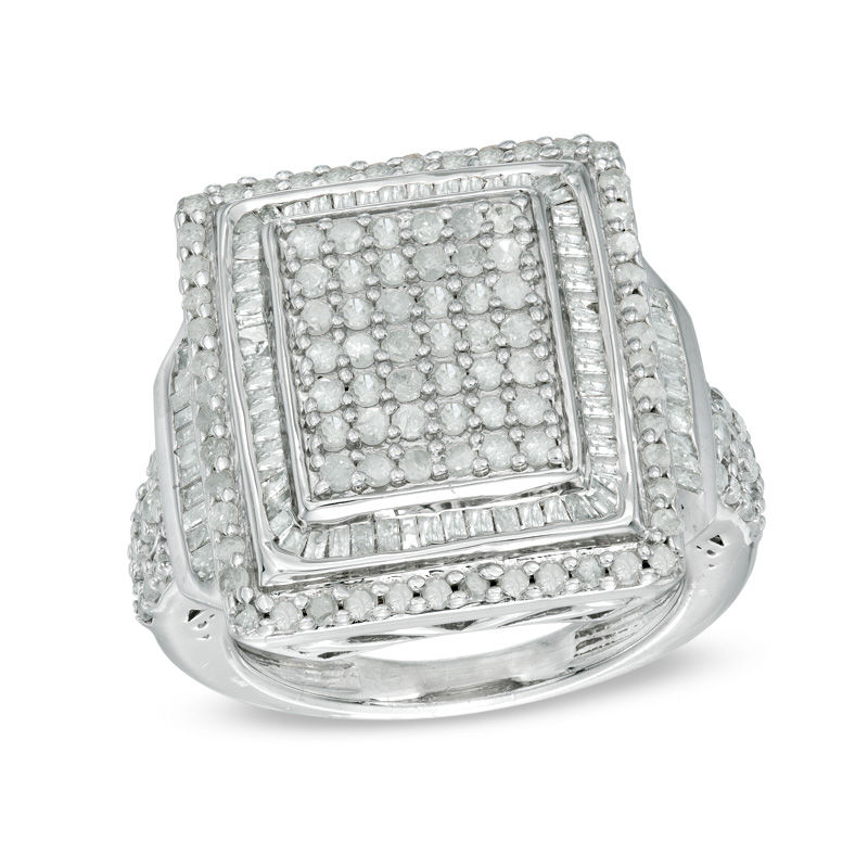 1-1/2 CT. T.W. Multi-Diamond Double Square Frame Ring in Sterling