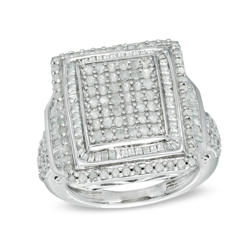 Main Image 1 of 1-1/2 CT. T.W. Multi-Diamond Double Square Frame Ring in Sterling Silver