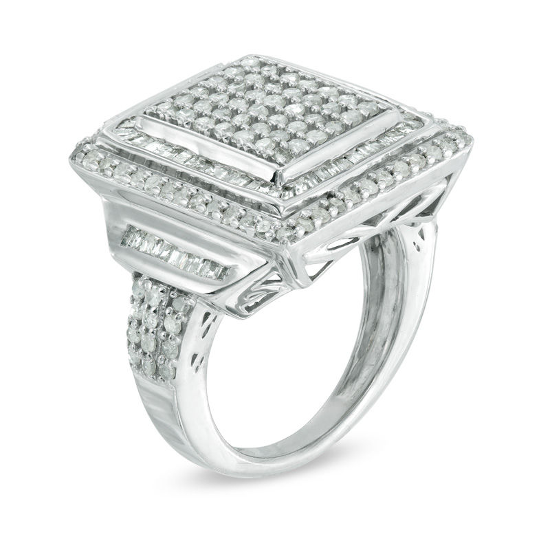 1-1/2 CT. T.W. Multi-Diamond Double Square Frame Ring in Sterling Silver