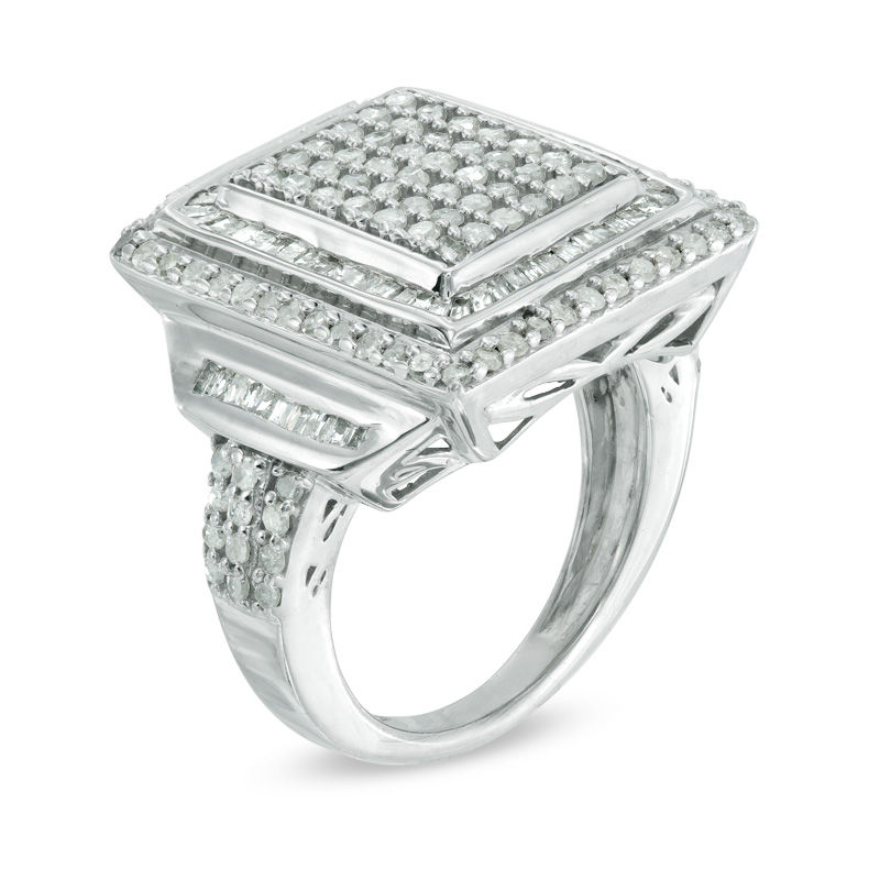 Main Image 2 of 1-1/2 CT. T.W. Multi-Diamond Double Square Frame Ring in Sterling Silver