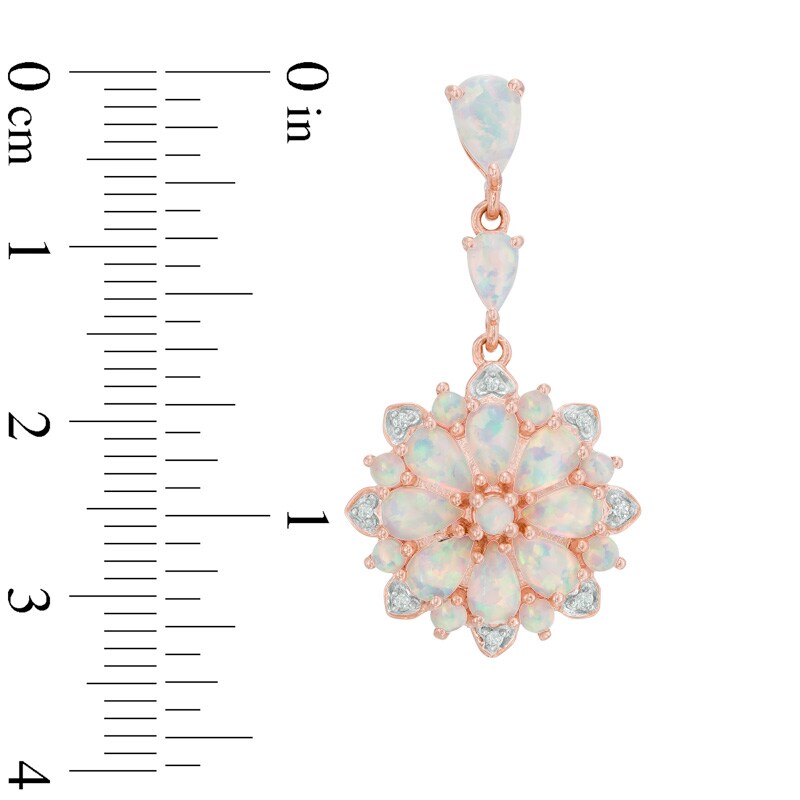 Pear-Shaped Lab-Created Opal and Diamond Accent Flower Drop Earrings in Sterling Silver with 14K Rose Gold Plate