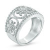 Thumbnail Image 1 of 1/4 CT. T.W. Diamond Beaded Scroll Ring in Sterling Silver