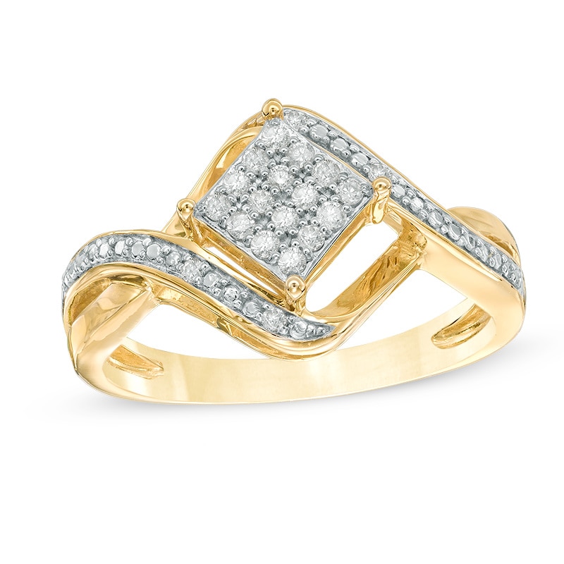 1/6 CT. T.W. Composite Diamond Tilted Square Twist Frame Ring in 10K Gold