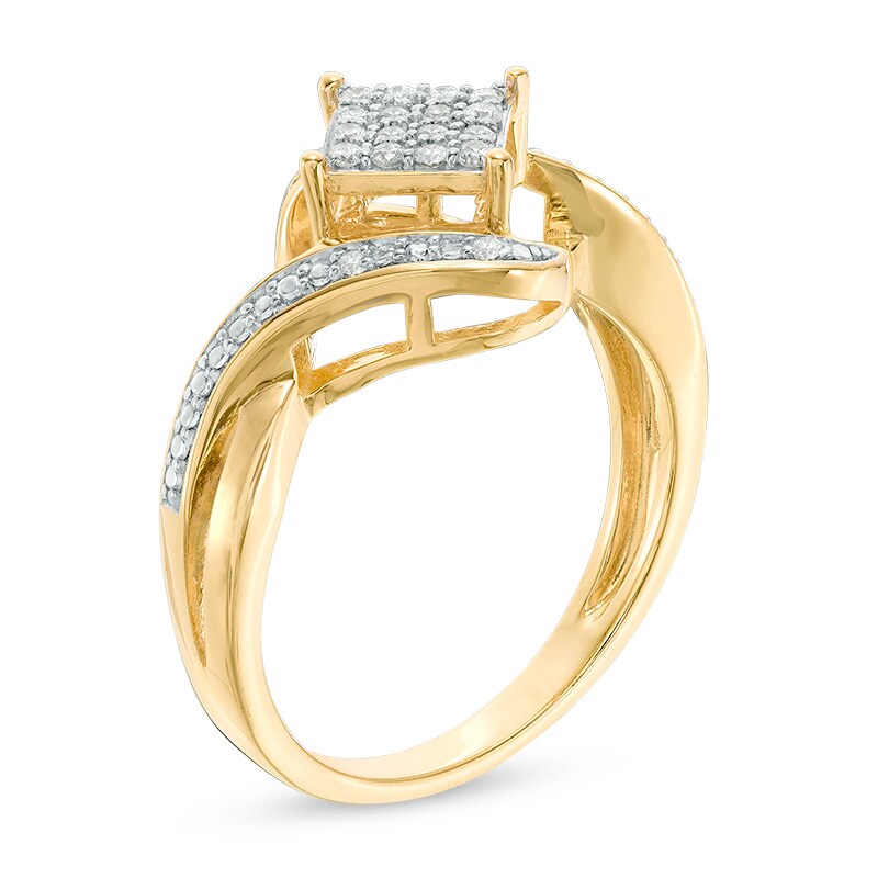 1/6 CT. T.W. Composite Diamond Tilted Square Twist Frame Ring in 10K Gold