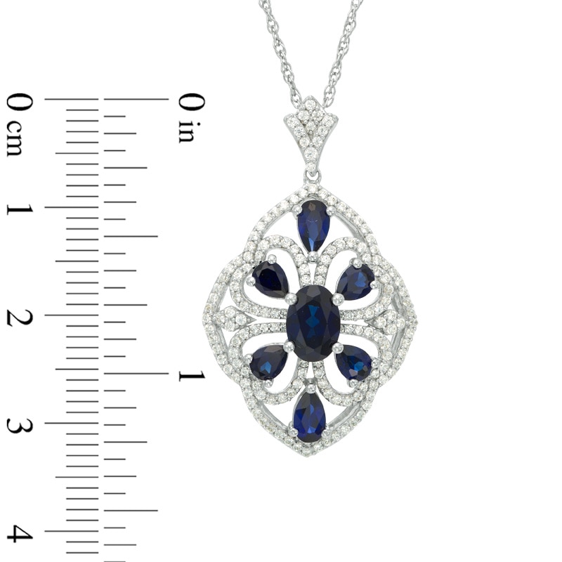 Main Image 2 of Lab-Created Blue and White Sapphire Scallop Pendant in Sterling Silver