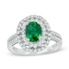 Thumbnail Image 0 of Oval Lab-Created Emerald and White Sapphire Double Frame Ring in Sterling Silver